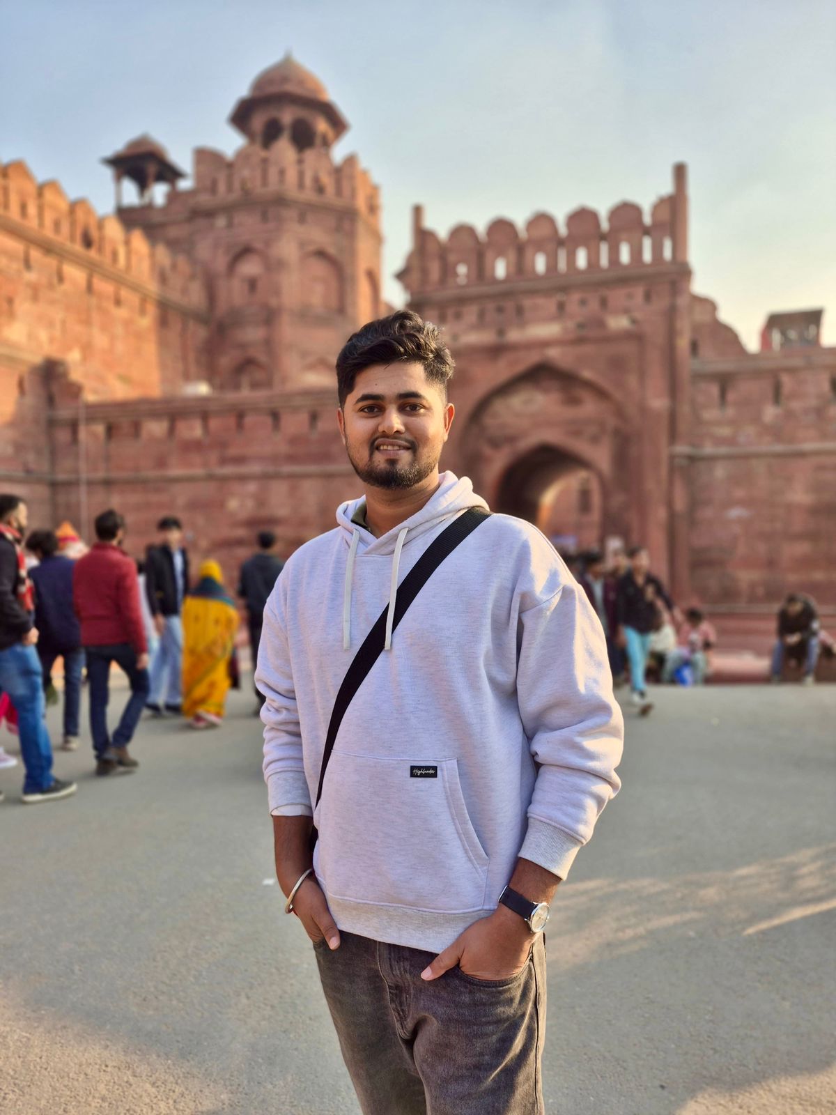 Niraj Aarya near a historic monument